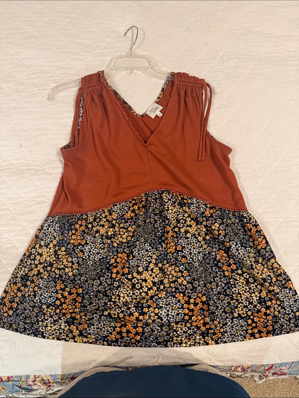 Rust V-Neck Tiered Floral Tunic - Rust/Black